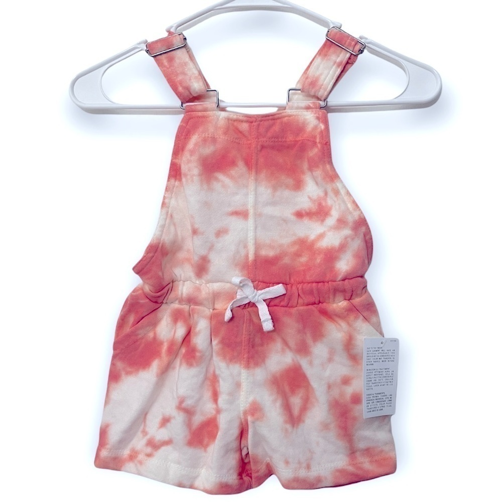 Lucky Brand Big Girls Tie Dye Knit Shortall | Blush Pink White | Size 6